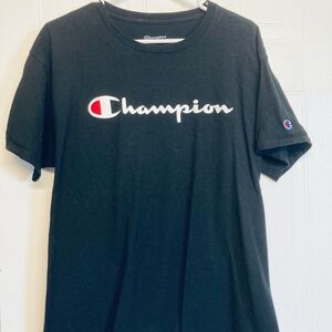 Champion Mens Black‎ Tee Shirt Size Large Logo Black